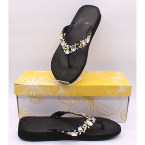 Yellow Box Sandals Doris Size 7 Black w/ Rhinestone Gems Embellished Flip Flops